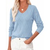 Zeagoo Womens Sweaters Fall 2026 Long Sleeve Knit Pullover V Neck Lightweight Crochet Sweater Tops Dressy Casual(Light Blue)