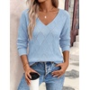 Zeagoo Womens Sweaters Fall 2026 Long Sleeve Knit Pullover V Neck Lightweight Crochet Sweater Tops Dressy Casual(Light Blue)
