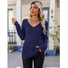 Zeagoo Womens Sweaters Fall 2026 Long Sleeve Knit Pullover V Neck Lightweight Crochet Sweater Tops Dressy Casual(Navy Blue)