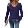 Zeagoo Womens Sweaters Fall 2026 Long Sleeve Knit Pullover V Neck Lightweight Crochet Sweater Tops Dressy Casual(Navy Blue)