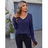 Zeagoo Womens Sweaters Fall 2026 Long Sleeve Knit Pullover V Neck Lightweight Crochet Sweater Tops Dressy Casual(Navy Blue)