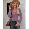 Zeagoo Womens Sweaters Fall 2026 Long Sleeve Knit Pullover V Neck Lightweight Crochet Sweater Tops Dressy Casual(Purple)