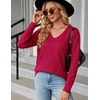 Zeagoo Womens Sweaters Fall 2026 Long Sleeve Knit Pullover V Neck Lightweight Crochet Sweater Tops Dressy Casual(Red)