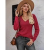 Zeagoo Womens Sweaters Fall 2026 Long Sleeve Knit Pullover V Neck Lightweight Crochet Sweater Tops Dressy Casual(Red)