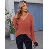 Zeagoo Womens Sweaters Fall 2026 Long Sleeve Knit Pullover V Neck Lightweight Crochet Sweater Tops Dressy Casual(Rust Brown)