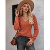 Zeagoo Womens Sweaters Fall 2026 Long Sleeve Knit Pullover V Neck Lightweight Crochet Sweater Tops Dressy Casual(Rust Brown)