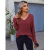 Zeagoo Womens Sweaters Fall 2026 Long Sleeve Knit Pullover V Neck Lightweight Crochet Sweater Tops Dressy Casual(Wine Red)