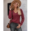 Zeagoo Womens Sweaters Fall 2026 Long Sleeve Knit Pullover V Neck Lightweight Crochet Sweater Tops Dressy Casual(Wine Red)