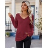 Zeagoo Womens Sweaters Fall 2026 Long Sleeve Knit Pullover V Neck Lightweight Crochet Sweater Tops Dressy Casual(Wine Red)