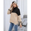 Zeagoo Women’s Turtleneck Sweater 2025 Fall Winter Chunky Knit Sweaters Casual Side Slit Pullover Jumper Top(Apricot Black Stripe)