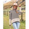 Zeagoo Women’s Turtleneck Sweater 2026 Fall Winter Chunky Knitted Pullover(Striped Beige)