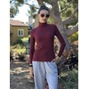 Zeagoo Women’s Turtleneck Sweaters 2026 Fall Fitted Long Sleeve Basic Tops(Wine Red)