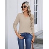 Zeagoo Womens V Neck Sweaters Long Sleeve Lightweight with Buttons Oufits(Almond)