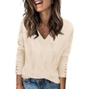 Zeagoo Womens V Neck Sweaters Long Sleeve Lightweight with Buttons Oufits(Beige)