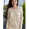 Zeagoo Womens V Neck Sweaters Long Sleeve Lightweight with Buttons Oufits(Beige)
