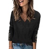 Zeagoo Womens V Neck Sweaters Long Sleeve Lightweight with Buttons Oufits(Black)