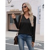 Zeagoo Womens V Neck Sweaters Long Sleeve Lightweight with Buttons Oufits(Black)
