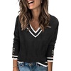 Zeagoo Womens V Neck Sweaters Long Sleeve Lightweight with Buttons Oufits(Black-white)