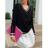 Zeagoo Womens V Neck Sweaters Long Sleeve Lightweight with Buttons Oufits(Black-white)