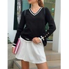 Zeagoo Womens V Neck Sweaters Long Sleeve Lightweight with Buttons Oufits(Black-white)