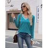 Zeagoo Womens V Neck Sweaters Long Sleeve Lightweight with Buttons Oufits(Blue-white)