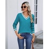 Zeagoo Womens V Neck Sweaters Long Sleeve Lightweight with Buttons Oufits(Blue-white)