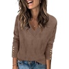 Zeagoo Womens V Neck Sweaters Long Sleeve Lightweight with Buttons Oufits(Brown)