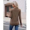 Zeagoo Womens V Neck Sweaters Long Sleeve Lightweight with Buttons Oufits(Brown)