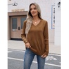 Zeagoo Womens V Neck Sweaters Long Sleeve Lightweight with Buttons Oufits(Brownie)