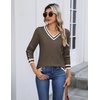 Zeagoo Womens V Neck Sweaters Long Sleeve Lightweight with Buttons Oufits(Brown-white)