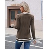 Zeagoo Womens V Neck Sweaters Long Sleeve Lightweight with Buttons Oufits(Brown-white)