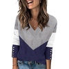 Zeagoo Womens V Neck Sweaters Long Sleeve Lightweight with Buttons Oufits(C-grey Navy)