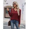 Zeagoo Womens V Neck Sweaters Long Sleeve Lightweight with Buttons Oufits(Dark Red)