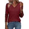 Zeagoo Womens V Neck Sweaters Long Sleeve Lightweight with Buttons Oufits(Dark Red)