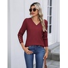Zeagoo Womens V Neck Sweaters Long Sleeve Lightweight with Buttons Oufits(Dark Red)