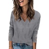 Zeagoo Womens V Neck Sweaters Long Sleeve Lightweight with Buttons Oufits(Gray)