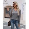 Zeagoo Womens V Neck Sweaters Long Sleeve Lightweight with Buttons Oufits(Gray)