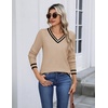 Zeagoo Womens V Neck Sweaters Long Sleeve Lightweight with Buttons Oufits(Khaki-black)