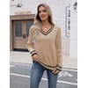 Zeagoo Womens V Neck Sweaters Long Sleeve Lightweight with Buttons Oufits(Khaki-black)