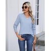 Zeagoo Womens V Neck Sweaters Long Sleeve Lightweight with Buttons Oufits(Light Blue)