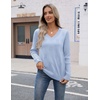 Zeagoo Womens V Neck Sweaters Long Sleeve Lightweight with Buttons Oufits(Light Blue)