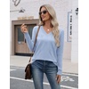 Zeagoo Womens V Neck Sweaters Long Sleeve Lightweight with Buttons Oufits(Light Blue)