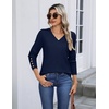Zeagoo Womens V Neck Sweaters Long Sleeve Lightweight with Buttons Oufits(Navy Blue)