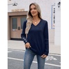 Zeagoo Womens V Neck Sweaters Long Sleeve Lightweight with Buttons Oufits(Navy Blue)