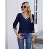 Zeagoo Womens V Neck Sweaters Long Sleeve Lightweight with Buttons Oufits(Navy Blue-white)