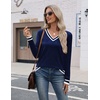 Zeagoo Womens V Neck Sweaters Long Sleeve Lightweight with Buttons Oufits(Navy Blue-white)