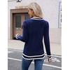 Zeagoo Womens V Neck Sweaters Long Sleeve Lightweight with Buttons Oufits(Navy Blue-white)