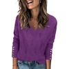Zeagoo Womens V Neck Sweaters Long Sleeve Lightweight with Buttons Oufits(Purple)