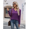 Zeagoo Womens V Neck Sweaters Long Sleeve Lightweight with Buttons Oufits(Purple)