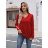 Zeagoo Womens V Neck Sweaters Long Sleeve Lightweight with Buttons Oufits(Red)